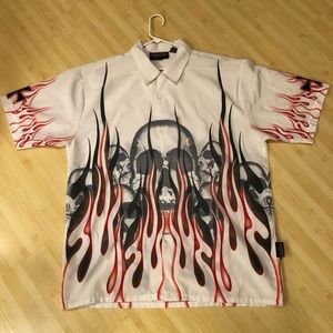 Sapphire Lounge Button Up Moto Flame Shirt size(L)